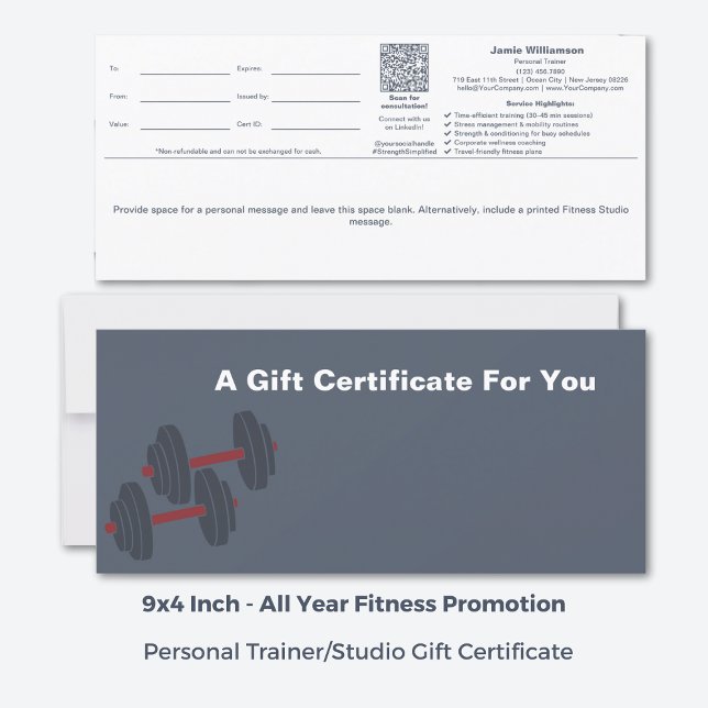Certificado de regalo de bienestar mínimo en blanc (9x4 Inch, All Year Minimal Grey White Wellness Gift Certificate)