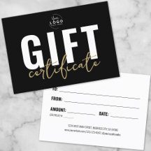 Certificado de regalo de Black Faux Gold Script Bu