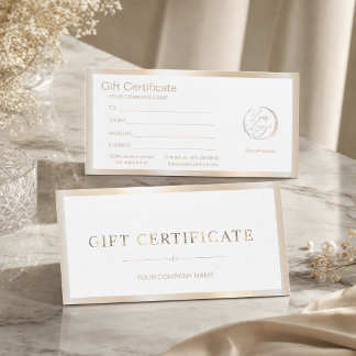 Certificado de regalo de blanco elegante y hoja de