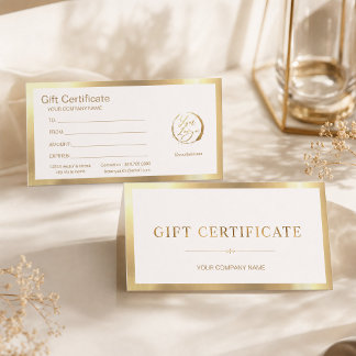 Certificado de regalo de blanco elegante y hoja de