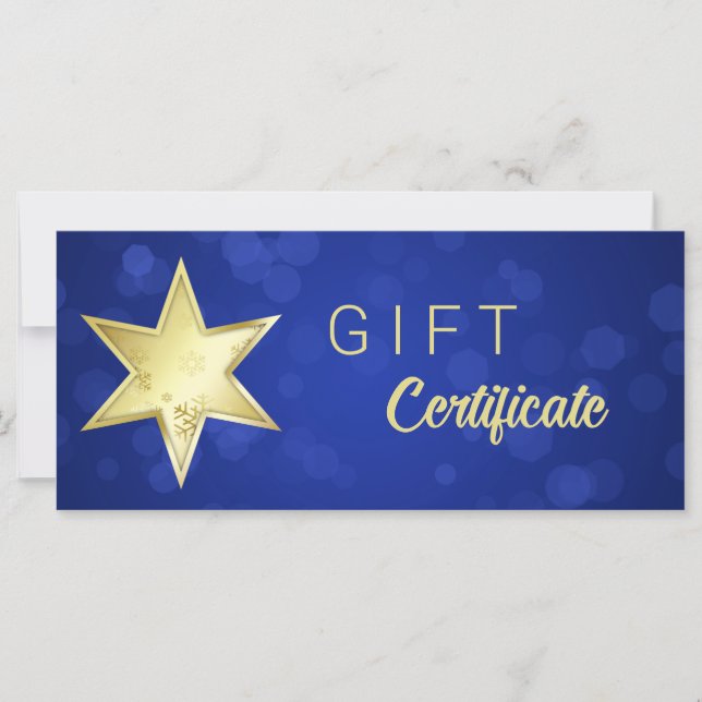 Certificado de regalo de Bokeh Azul de los Navidad (Anverso)