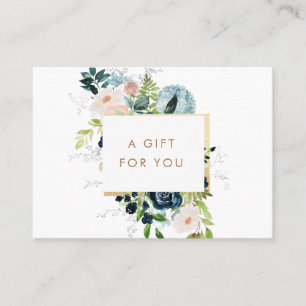 certificado de regalo de borde dorado azul floral