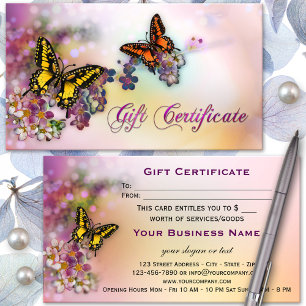 Certificado de regalo de boutique de mariposas art