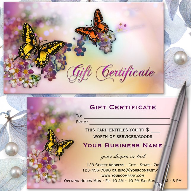 Certificado de regalo de boutique de mariposas art (Subido por el creador)
