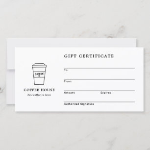 Certificado de regalo de cafetería en negro y blan