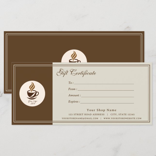 Certificado de regalo de cafetería personalizado | (Anverso / Reverso)