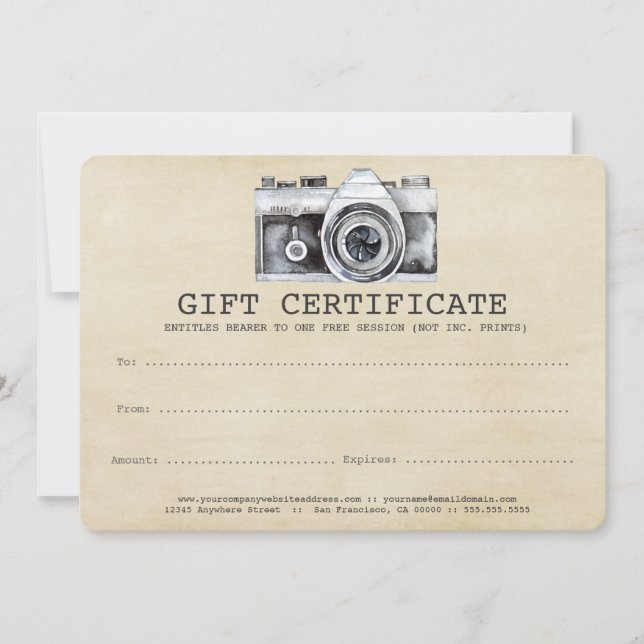 Certificado de regalo de cámara para fotógrafos pr (Anverso)