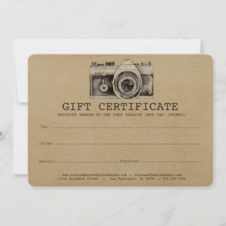 Certificado de regalo de cámara para fotógrafos pr