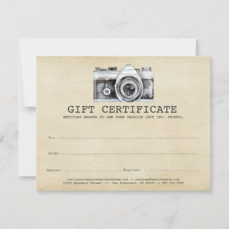 Certificado de regalo de cámara para fotógrafos pr