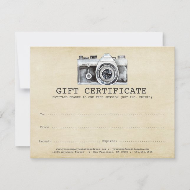 Certificado de regalo de cámara para fotógrafos pr (Anverso)