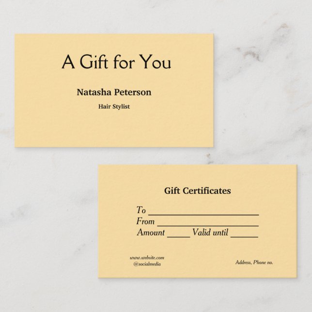 certificado de regalo de certificados de negocios  (Anverso / Reverso)