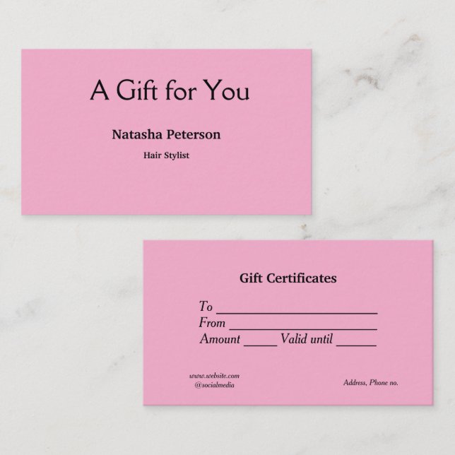 certificado de regalo de certificados de negocios  (Anverso / Reverso)