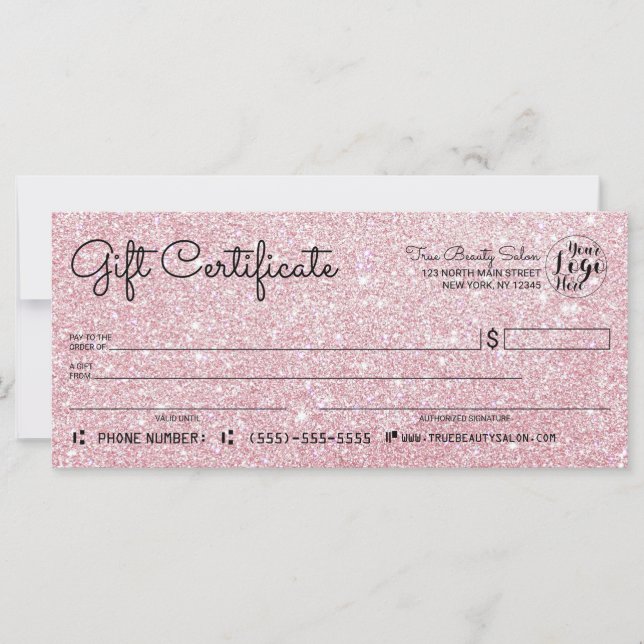 Certificado de regalo de cheque de Purpurina de or (Anverso)