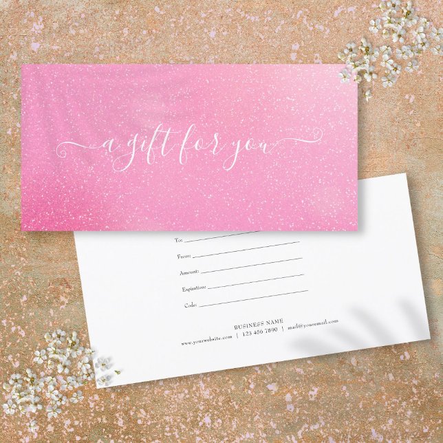 Certificado de regalo de cliente de Purpurina rosa (Chic Pink Glitter Customer Gift Certificate)