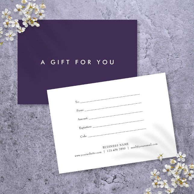 Certificado de regalo de cliente púrpura negrita m (Minimalist Bold Purple Customer Gift Certificate)
