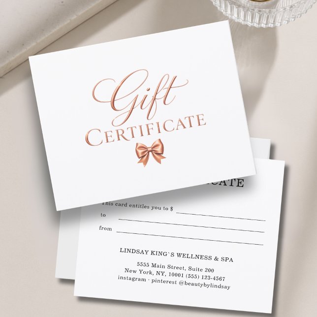 Certificado de regalo de cobre blanco con lazo ele (Elegant Bow White Copper Gift Certificate)