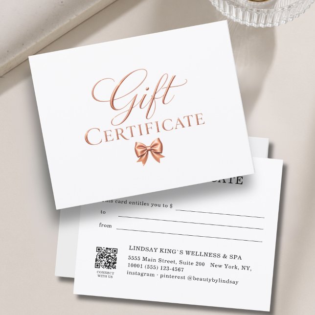 Certificado de regalo de cobre blanco con lazo ele (Elegant Bow White Copper Gift Certificate)