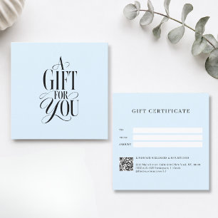 Certificado de regalo de código QR azul con letra 