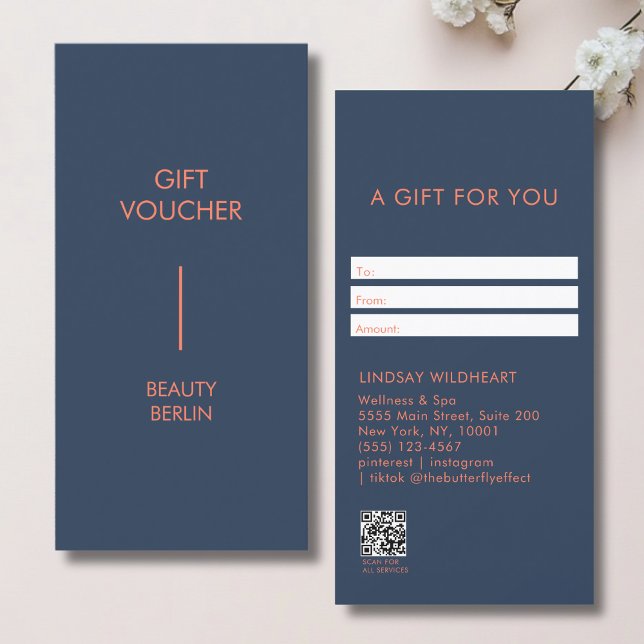 Certificado de Regalo de Código QR Azul Minimalist (Modern Minimalist Blue QR Code Gift Certificate)