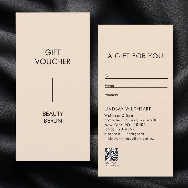 Certificado de Regalo de Código QR Beige Minimalis (Modern Minimalist Beige QR Code Gift Certificate)
