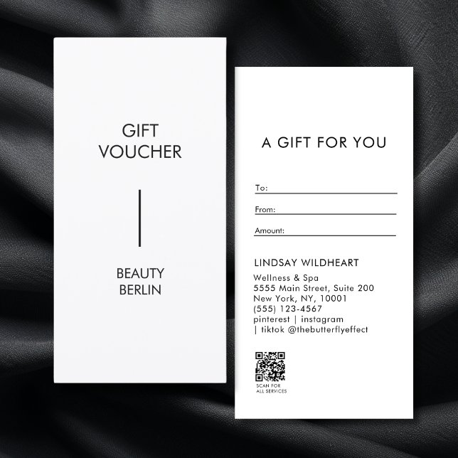 Certificado de regalo de código QR blanco minimali (Modern Minimalist White QR Code Gift Certificate)