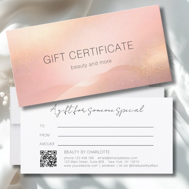 Certificado de regalo de código QR con gradiente d (Blush Gold Glow Gradient QR Code Gift Certificate)