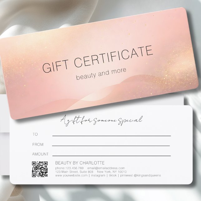 Certificado de regalo de código QR con gradiente d (Blush Gold Glow Gradient QR Code Gift Certificate)