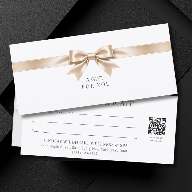 Certificado de regalo de código QR con lazo blanco (Elegant White Bow QR Code Gift Certificate)
