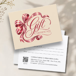 Certificado de regalo de código QR con lazo burgun