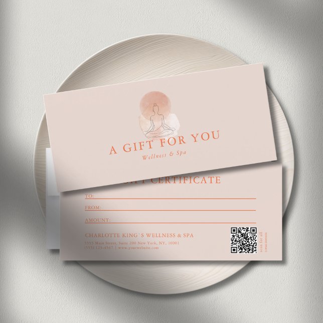 Certificado de regalo de código QR de arte de líne (Custom Minimal Line Art Woman Yoga Meditation QR Code Gift Certificate)