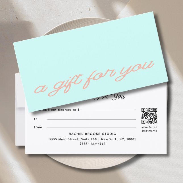 Certificado de regalo de código QR de guión modern (Modern Script Mint QR Code Gift Certificate)