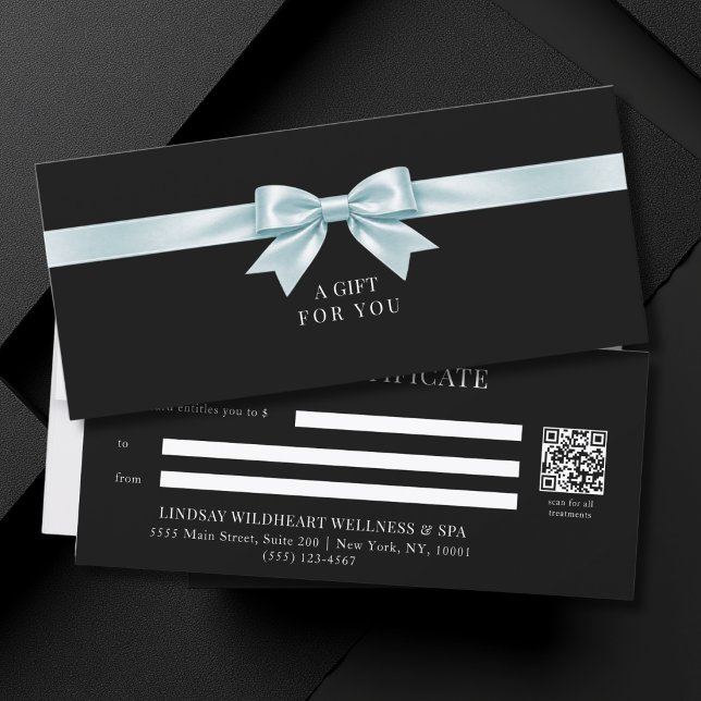 Certificado de regalo de código QR de lazo negro e (Elegant Black Bow QR Code Gift Certificate)
