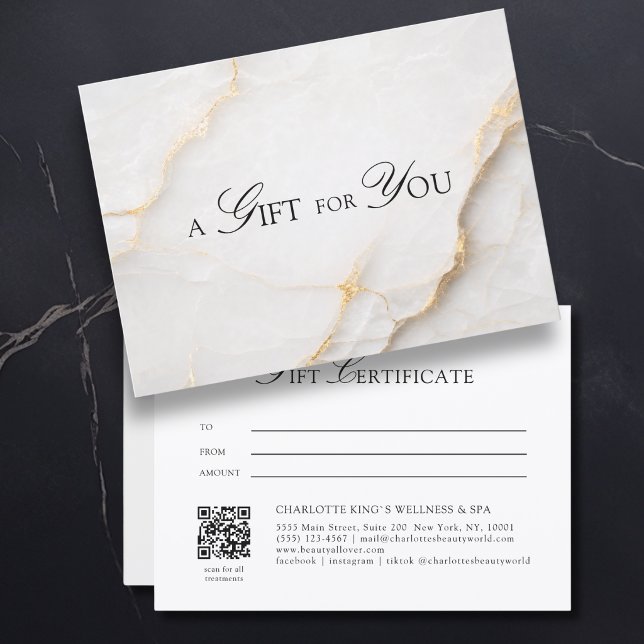 Certificado de regalo de código QR de mármol blanc (A Gift for You! White Gold Marble QR Code Gift Certificate)