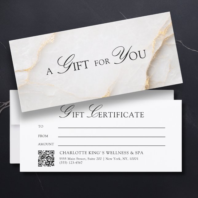 Certificado de regalo de código QR de mármol blanc (A Gift for You! White Gold Marble QR Code)