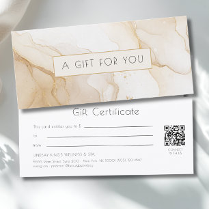 Certificado de regalo de código QR de mármol dorad