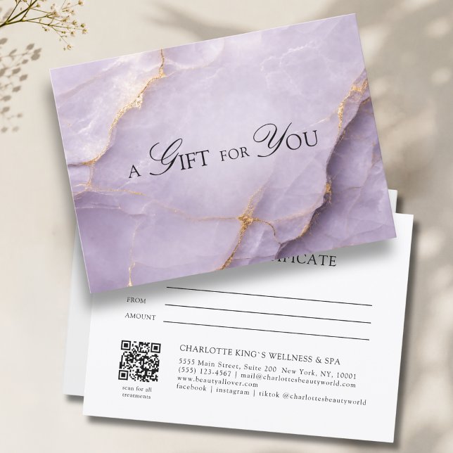 Certificado de regalo de código QR de mármol viole (A Gift for You! Violet Gold Marble QR Code Gift Certificate)