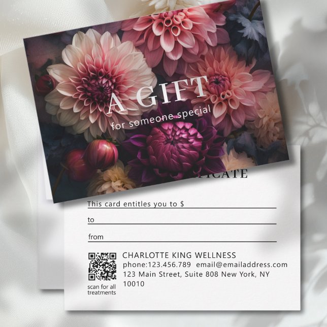 CERTIFICADO DE REGALO DE CÓDIGO QR DE NEGOCIO DE F (MODERN FLOWER BUSINESS QR CODE GIFT CERTIFICATE)