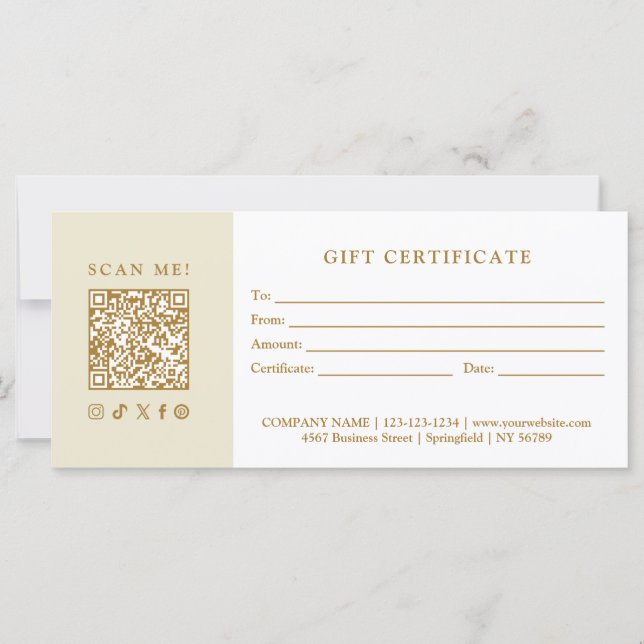 Certificado de regalo de código QR de negocio simp (Anverso)