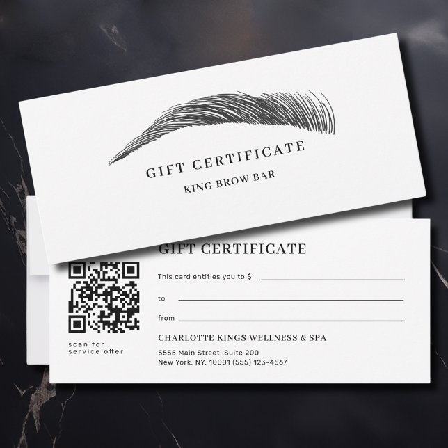 Certificado de regalo de código QR de salón de cej (Minimal Eyebrow Salon QR Code Gift Certificate)