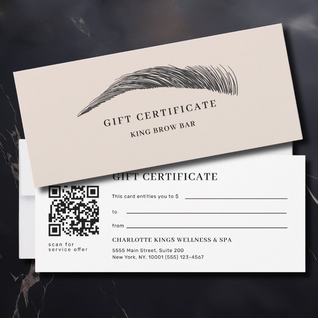 Certificado de regalo de código QR de salón de cej (Minimal Eyebrow Salon QR Code Gift Certificate)