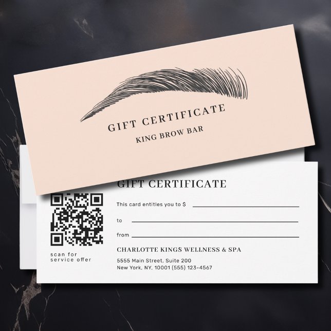 Certificado de regalo de código QR de salón de cej (Minimal Eyebrow Salon QR Code Gift Certificate)