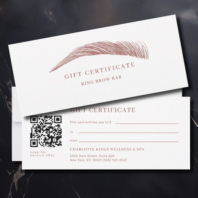 Certificado de regalo de código QR de salón de cej (Minimal Eyebrow Salon QR Code Gift Certificate)