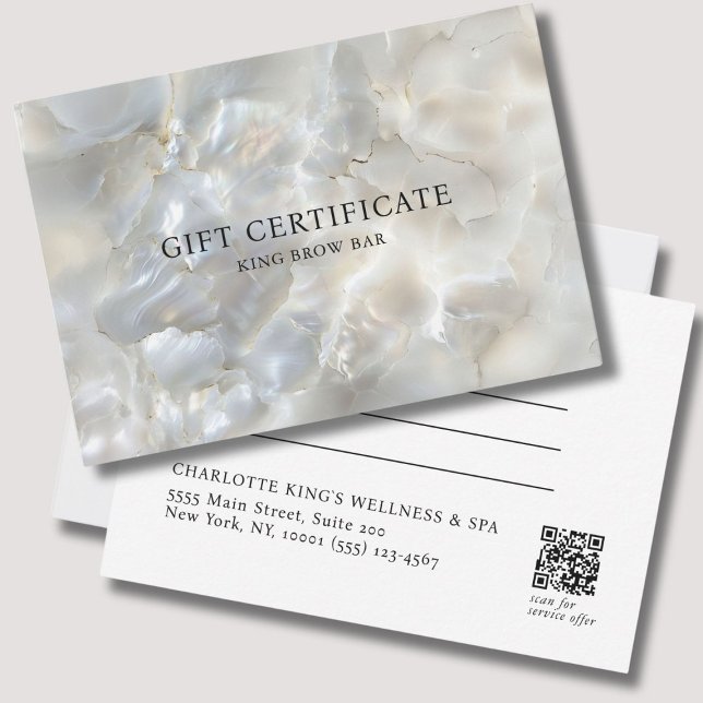 CERTIFICADO DE REGALO DE CÓDIGO QR DE SALÓN DE PLA (MARBEL WHITE-SILVER SALON QR CODE GIFT CERTIFICATE)