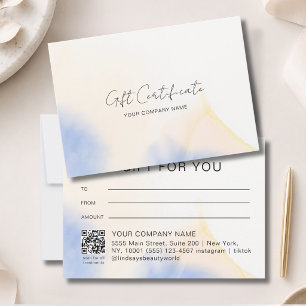 Certificado de regalo de código QR de tinta acuare