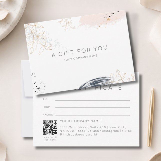 Certificado de regalo de código QR de tinta acuare (Modern Watercolor Ink QR Code Gift Certficate White Blue Blush)