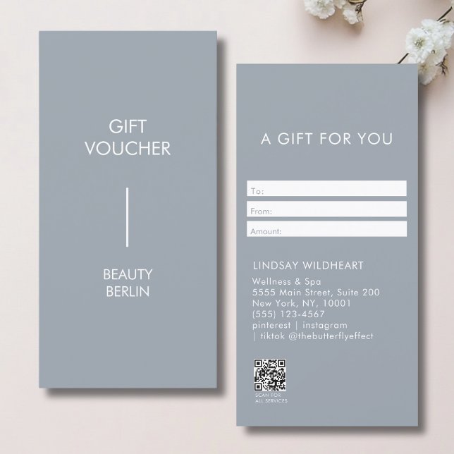 Certificado de regalo de código QR gris minimalist (Modern Minimalist Gray QR Code Gift Certificate)