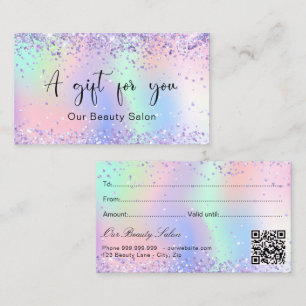 Certificado de regalo de código QR holográfico púr