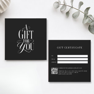 Certificado de regalo de código QR negro con fuent