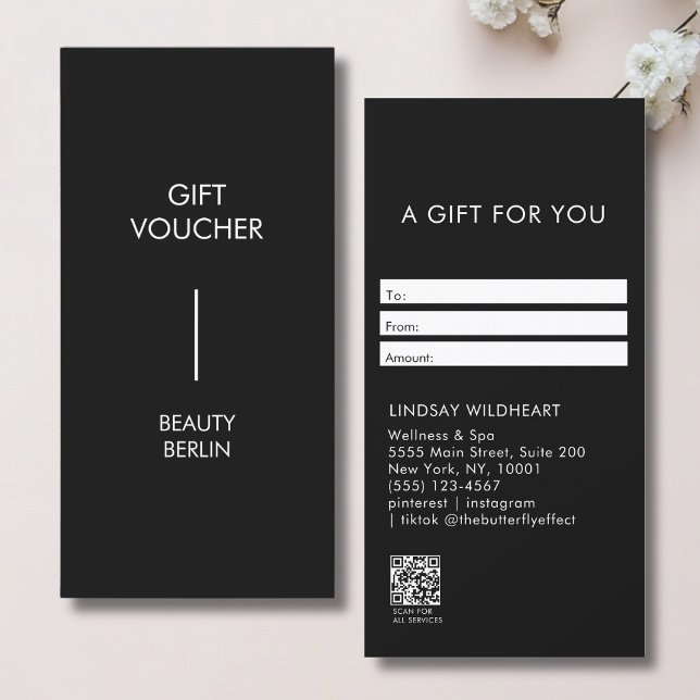 Certificado de Regalo de Código QR Negro Minimalis (Modern Minimalist Black QR Code Gift Certificate)