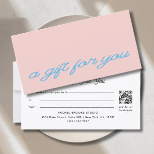 Certificado de regalo de código QR rosa con letra 